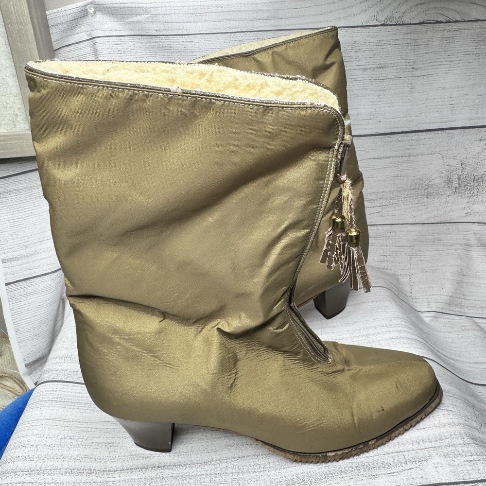 Cobbies Vintage Zip Up Heeled Winter Boots Boho Chic Size 9.5 Tan Shearling